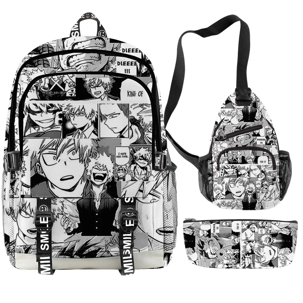 Popular Funny Anime My Hero Academia 3D Print 3pcs/Set Student School Bags multifunction Travel Backpack Chest Bag Pencil Case