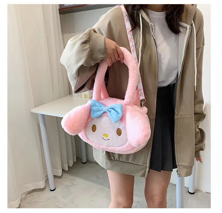 Women Japanese ins cute lamb plush duck shoulder bag big goose feather Tote bag girl Funny handbag 