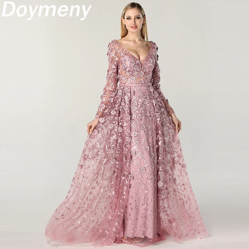 

Doymeny Elegant Prom Dresses Appliques Beaded V-neck Mermaid Cocktail Formal Evening Party Gowns vestidos de gala فساتين السهرة