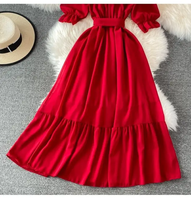 Beach Dress Women Sexy Off The Shoulder Slash Beach Chiffon Dresses Ladies Elegant A Line Bandage Party Dress Long Robe
