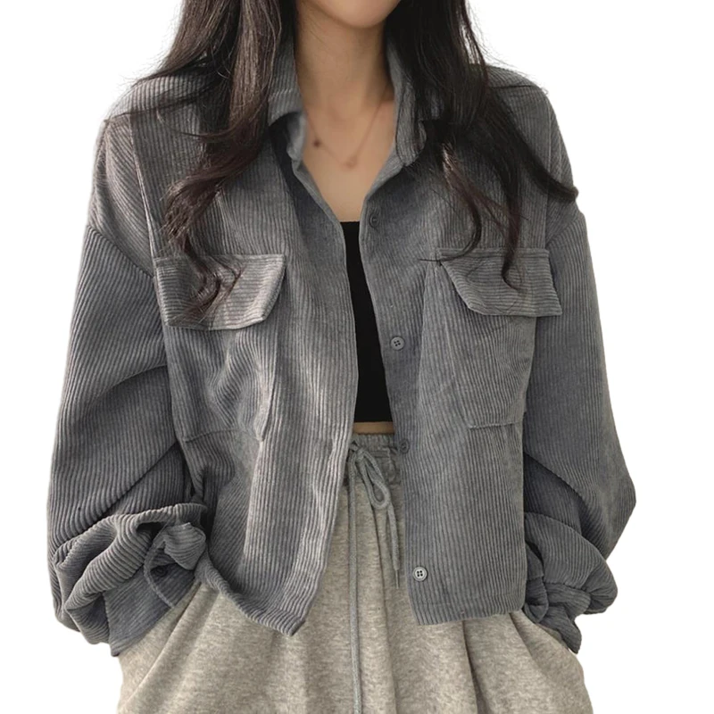 여성용 오버사이즈 재킷, 따뜻한 플러시 포켓 후드 스트리트웨어, 루즈 레이디 아우터 코트, Roupas Feminina, 가을, 겨울, 2023 신상 9 여성용 코듀로이 긴팔 단추 다운 셔츠, 캐주얼 오버사이즈 재킷 상의