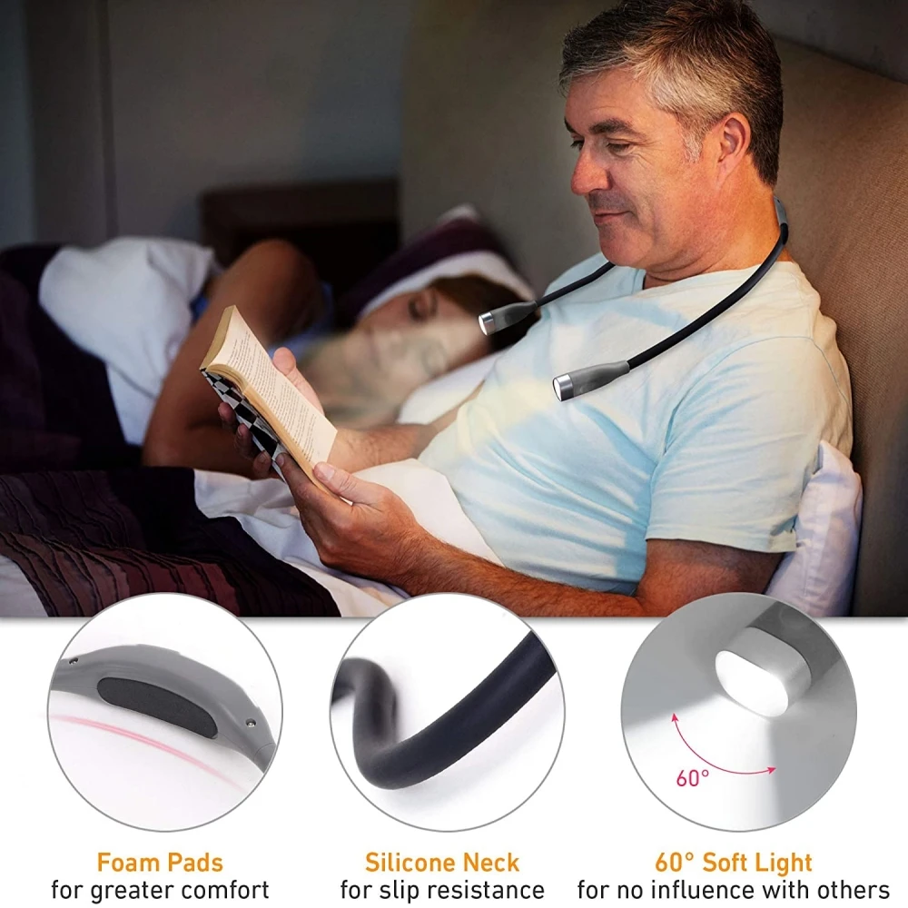 Hug Reading Light, Neck Light for Reading,Sewing,Knitting,LED Rechargeable Hands Free Light for Children,Adults