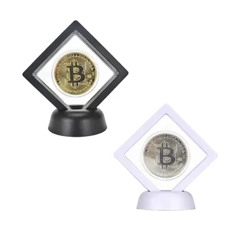 Moneta da Collezione Bitcoin (BTC) in Argento e Oro con Espositore e Scatola per Decorazione Casa, Ufficio, Scrivania - Set Regalo per Collezionisti