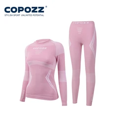 COPOZZ Unisex Thermal Ski Underwear Set - Quick Dry Compression Tracksuit - S (Women pink)