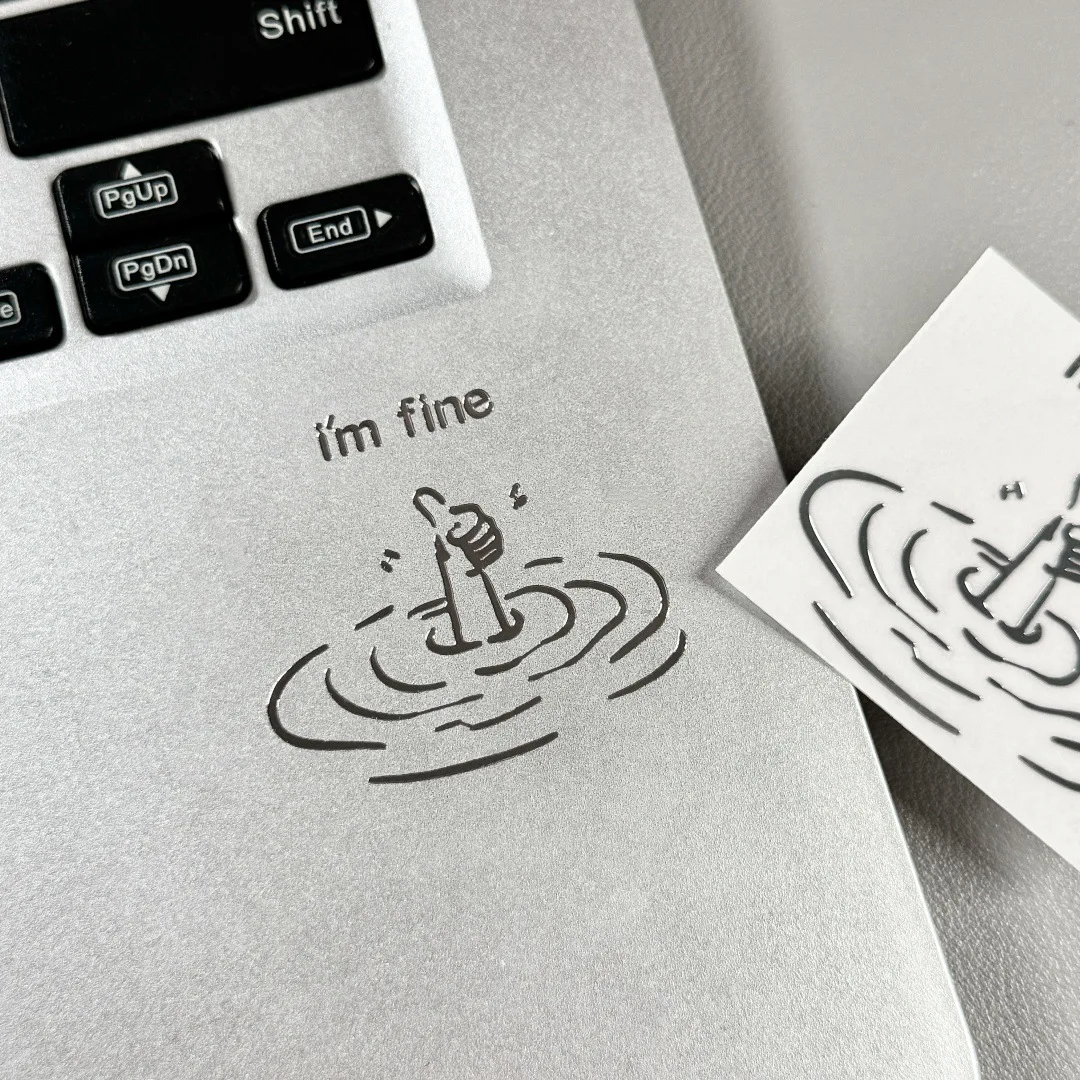 Humorous I'M Fine High-Gloss Stickers - Personalized Sarcastic Decals for Laptops and DIY Tech Accessories