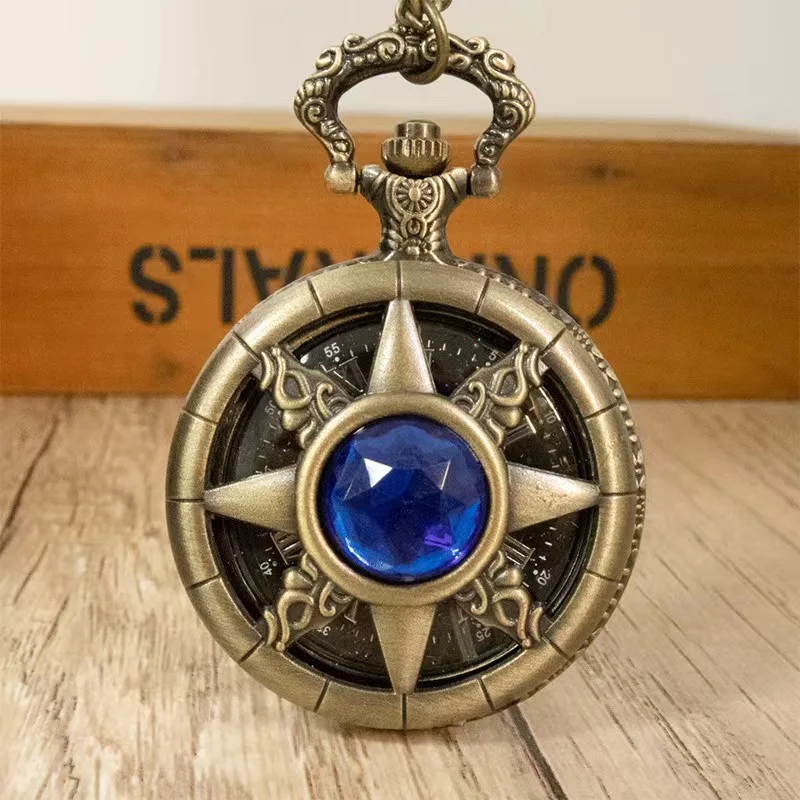 The new bronze quartz large pocket watch is hollowed out and inlaid with a semi-circular Haoshi starry sky literal Qinggu pocket