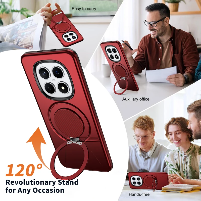 ELVEV Magnetic Shockproof Case with Rotating Ring Bracket - Hard PC + Soft TPU
