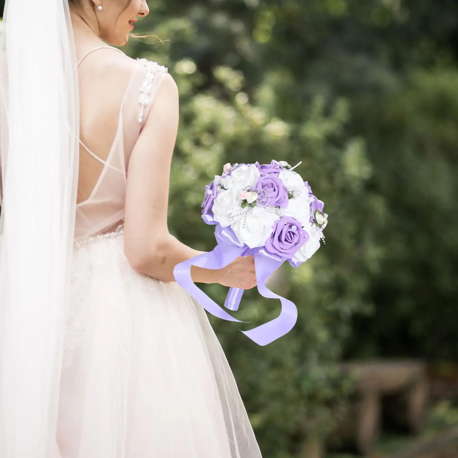 Wedding Bouquet Portable Romantic Handmade Artificial Rose Flower for Bridal Shower Photo Prop Party Valentines Day Ceremony