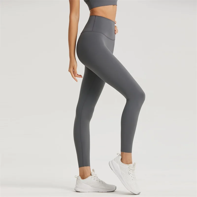 Solid Color Women Yoga Leggings Tight Soft Hight Waist Sport Pant Workout Seamless Integrated Training Jog Jelly Glue Anti Curl