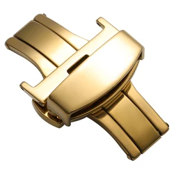 Sleek Stainless Steel Butterfly Deployment Buckle with Double Click Clasp (Gold - 18mm)