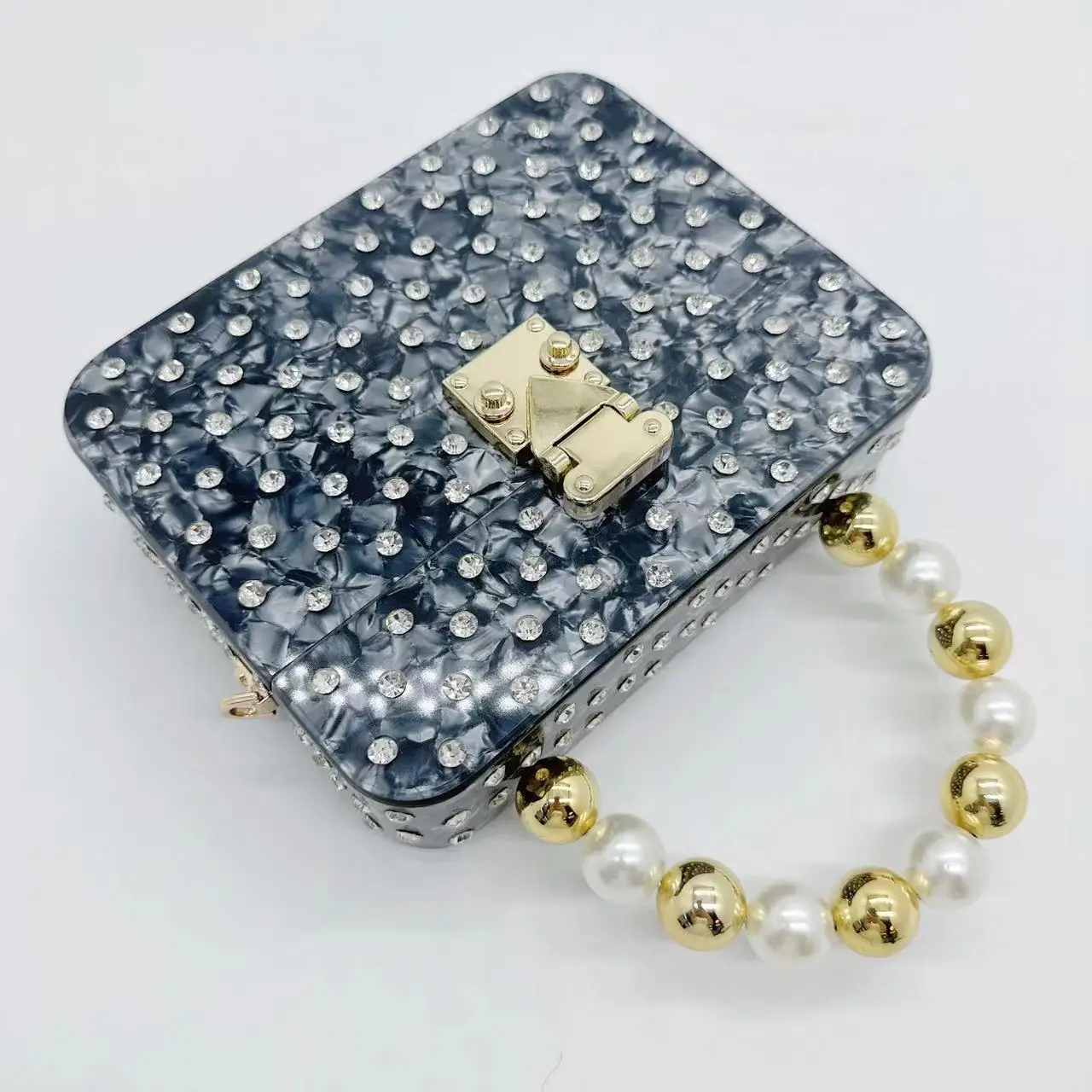 Women Glitter Diamonds Beading Handbag Luxury Acrylic Evening Clutch Vintage Banquet Wedding Bags Stylish Chain Crossbody Purse