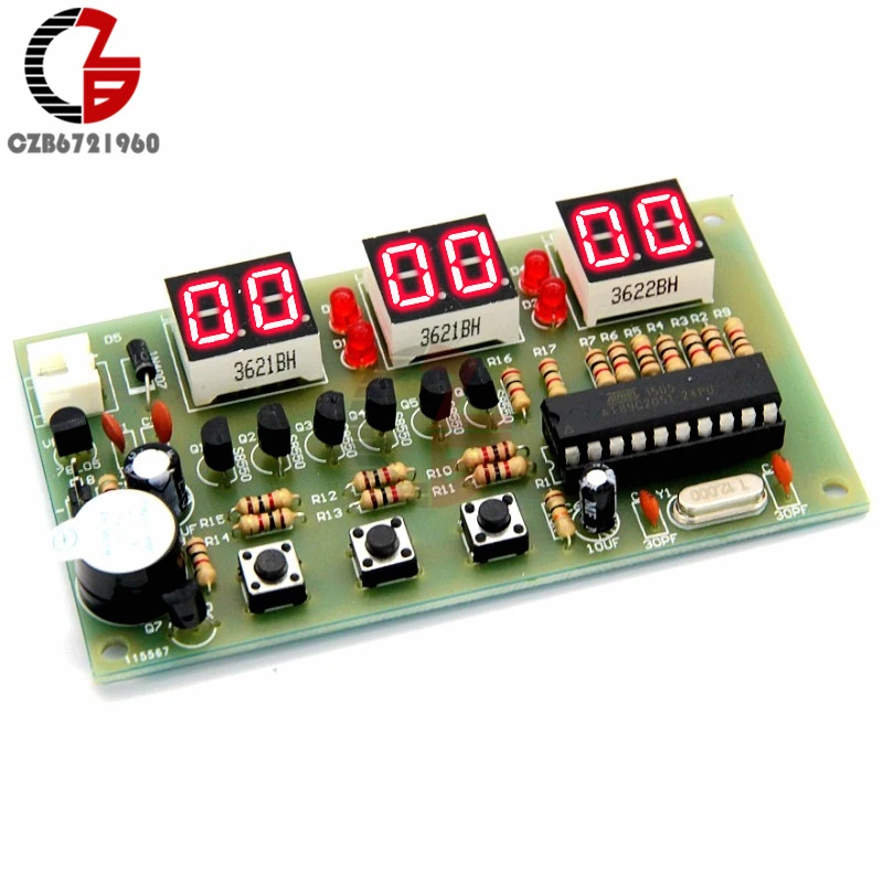 

12V C51 Electronic Clock DIY Kit LED Digital Horologe Suite Timer Module with Button Switch for Alarm Countdown Clock Stopwatch