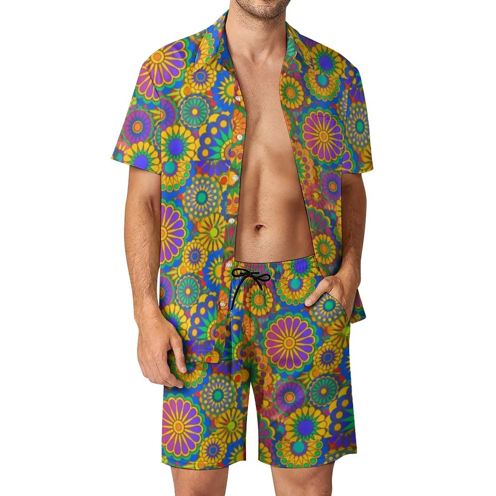 Flower Power Peace Men Sets Retro Hippy 70s Casual Shirt Set Trendy Beach Shorts Summer Graphic Suit 2 Piece Clothing Plus Size 6