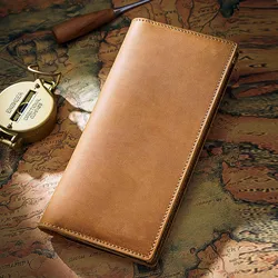 Handcrafted Genuine Leather Slim Bifold Wallet - Minimalist Vintage Design (Brown)