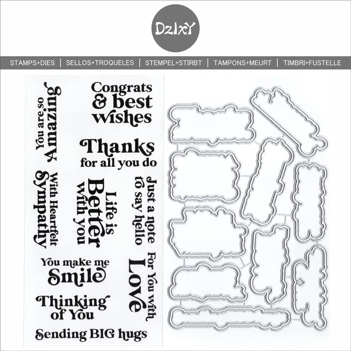 DzIxY Blessings Phrases Clear Stamps and Metal Cutting Dies For Card