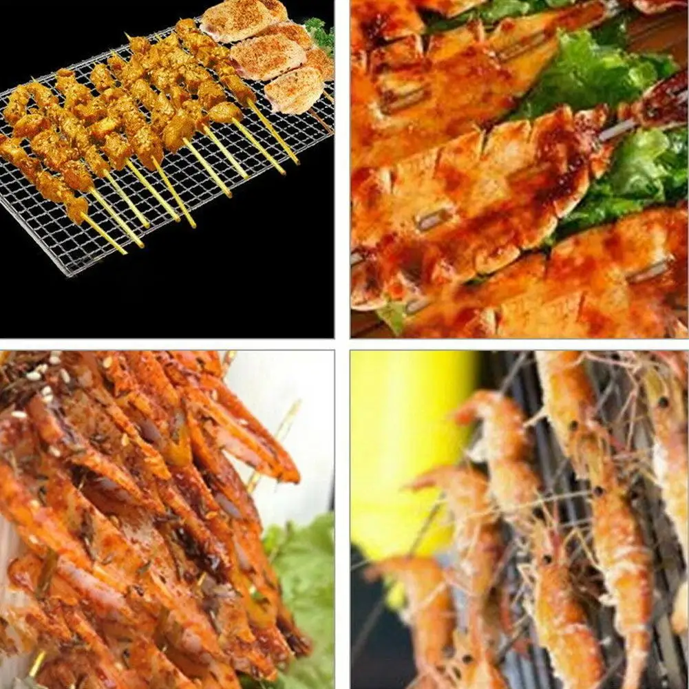 1PCS Stainless Steel Grill Net Barbecue Vegetable Fish Grilling Mesh Foldable Handle For Outdoor Camping Picnic BBQ Cooking Tool