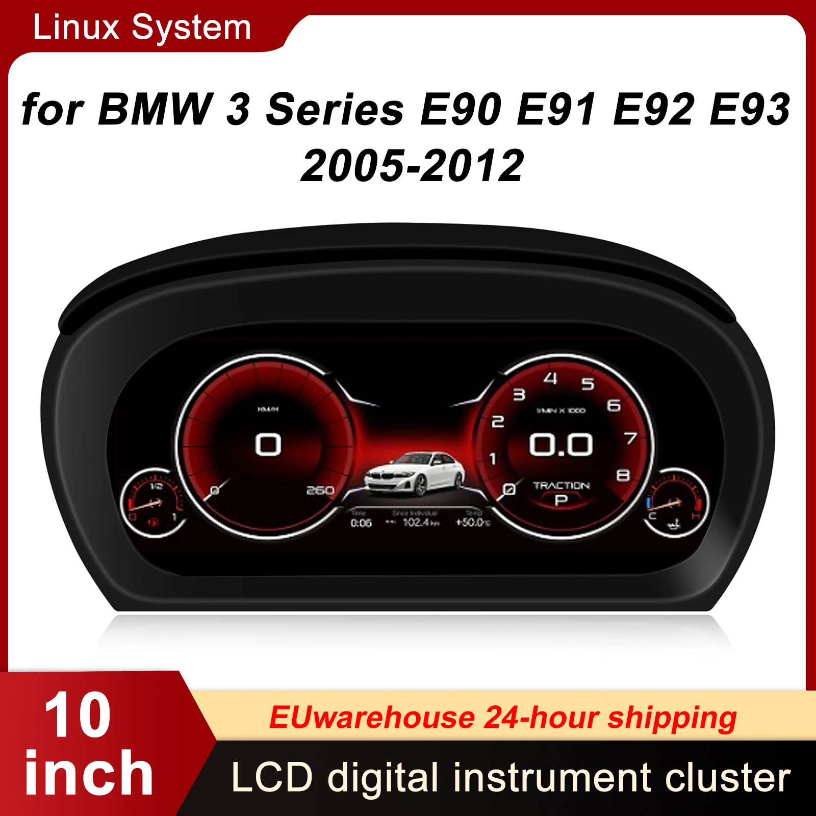 Panel de Instrumentos Digital para BMW Serie 3 E90 E91 E92 E93 2005-2012, Velocímetro, Pantalla HD de 10 Pulgadas 1920*720, Conexión Plug and Play, Instalación No Destructiva 1