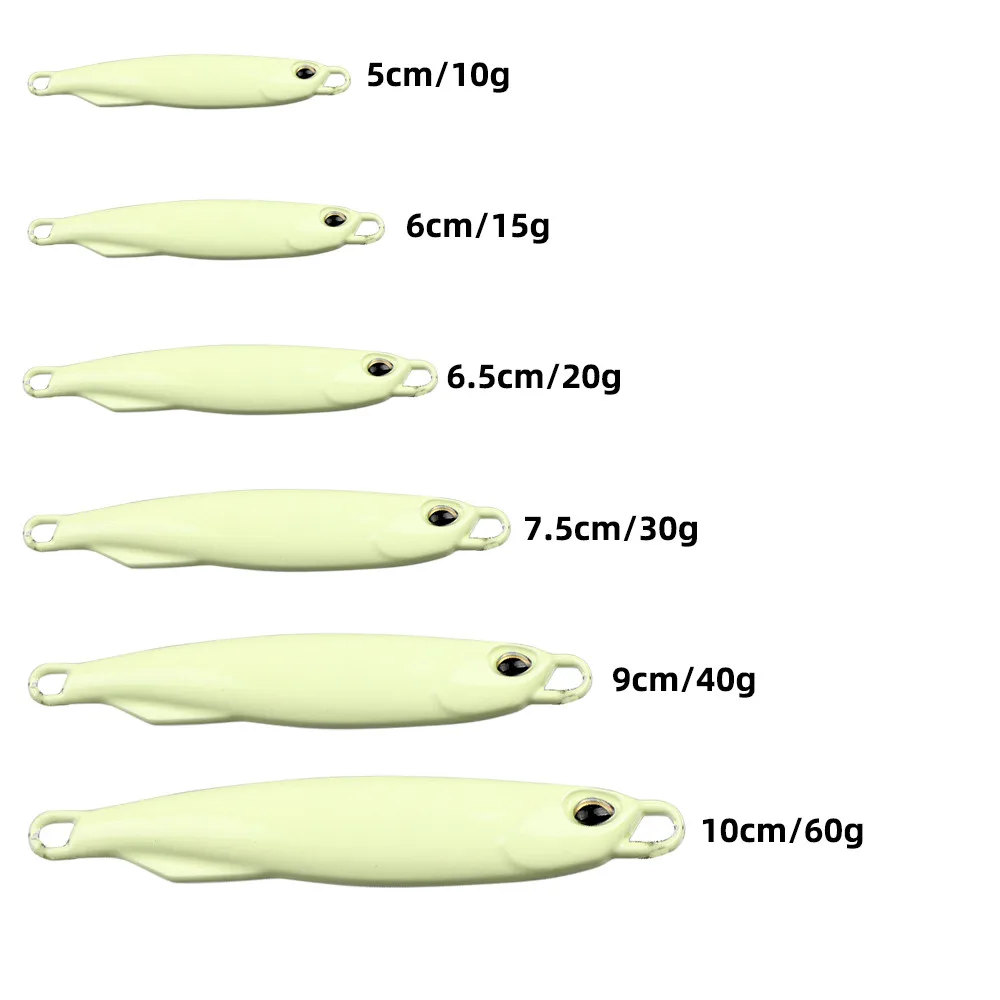 Description Picture 2 of item10g/15g/20g/30g/40g/60g Fishing Luminous Metal Jig Fishing Lure Baits Hard Spoon Bait with Blood Hook