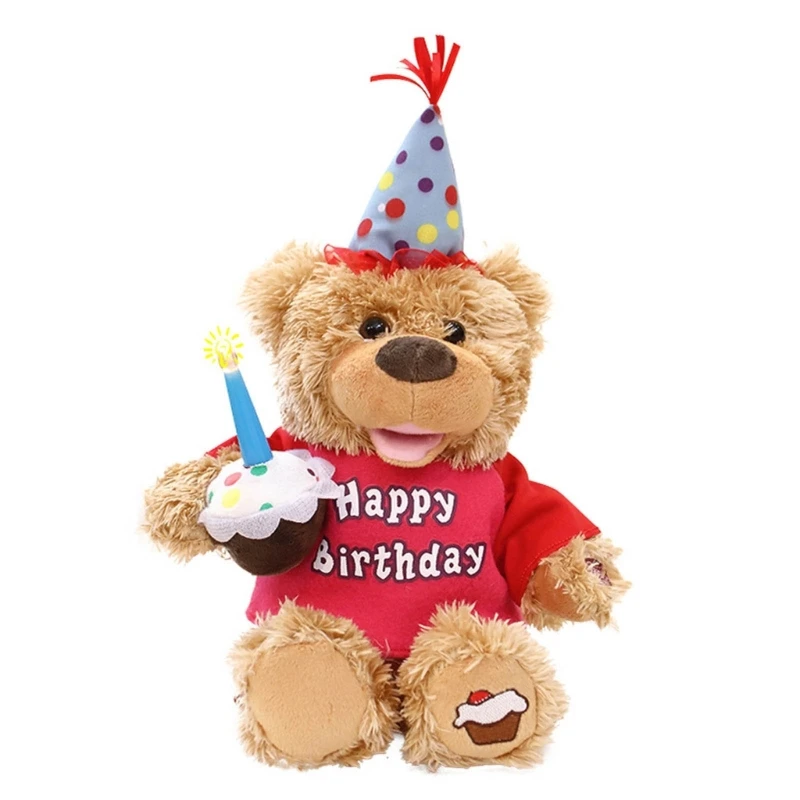 Y55B Electronic Bear Musical Stuffed Animal Singing and Swinging Plush Toy Birthday Gift for Kids Girls Boys Babies Companion