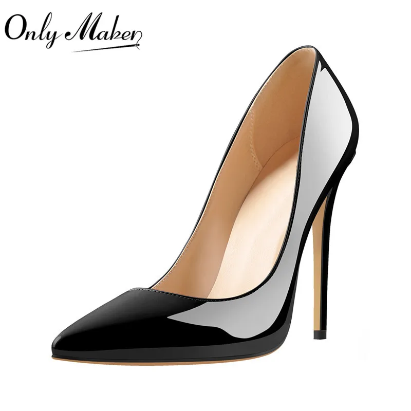 

Onlymaker Genuine Leather Classic Pumps Pointed Toe Slip On Sexy Stilettos 4.7 Inch 12CM High Heels Shoes Plus Size US5~US15