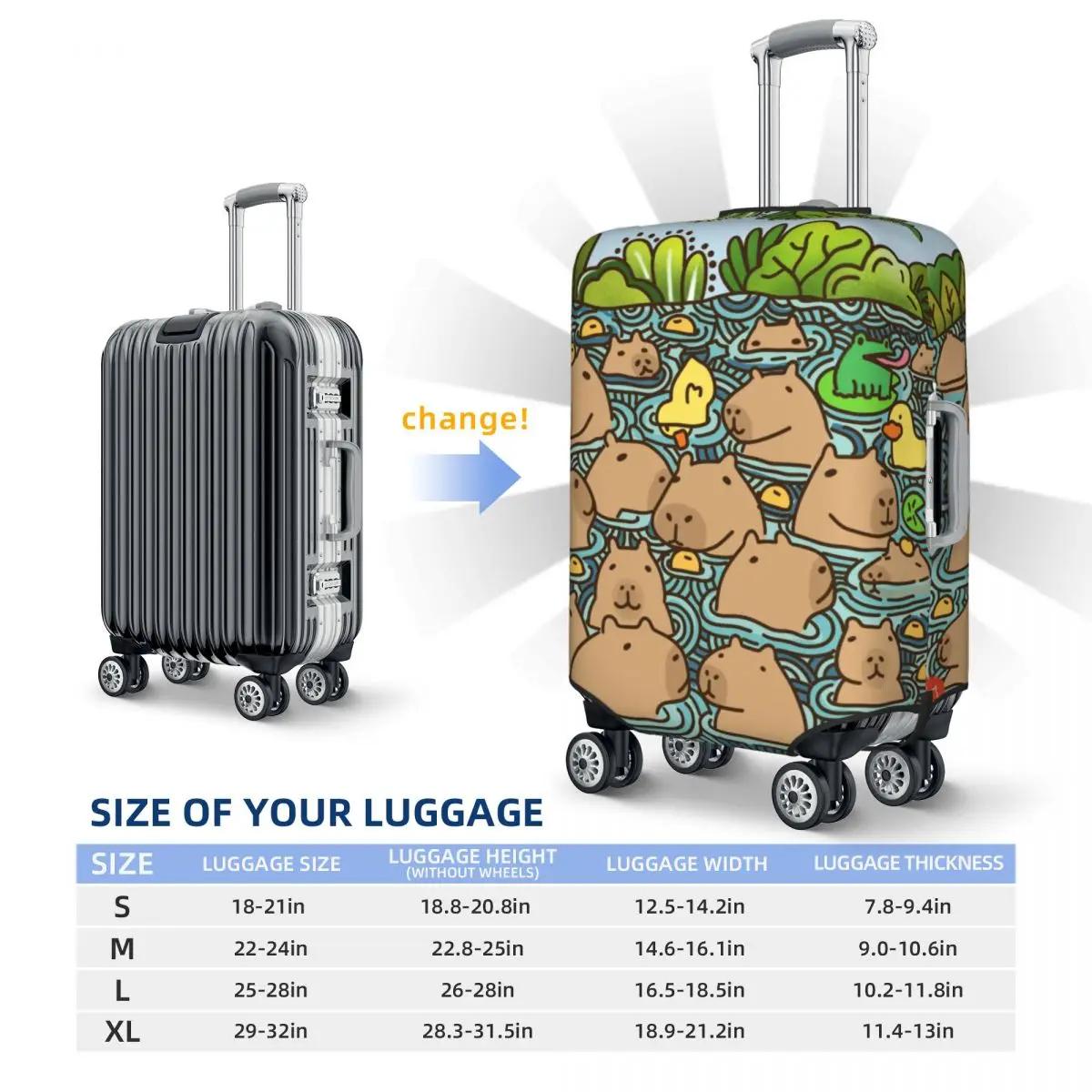 Custom A Pond Full Of Capybara Luggage Cover Cute Suitcase Protector Covers Suit For 18-32 inch 6