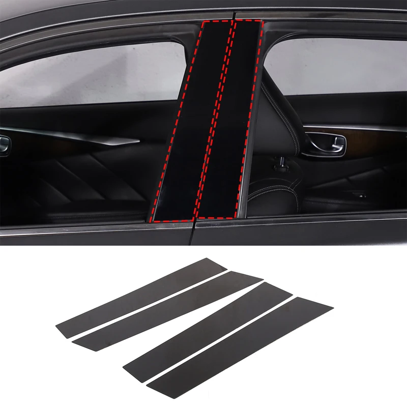 

For 2015-2022 Infiniti Q50L PC Black Car Center Pillar Decorative Sticker Car Exterior Protection Accessories 4Pcs