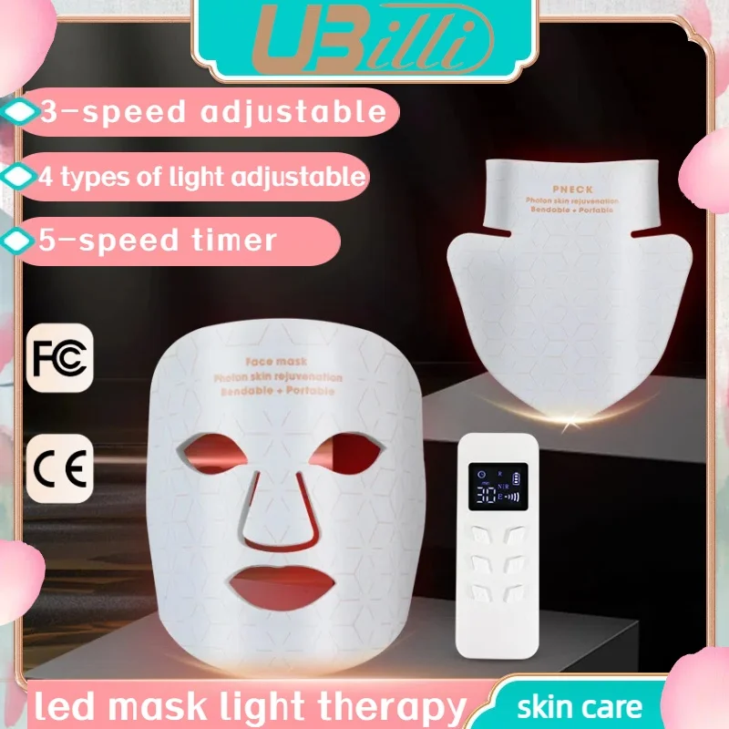 Silicone Led Red Light Therapy Facial Face Mask with Neck 240pcs 460 590 630 850nm PDT Infrared Lamp 4 Colors Photon Therapy