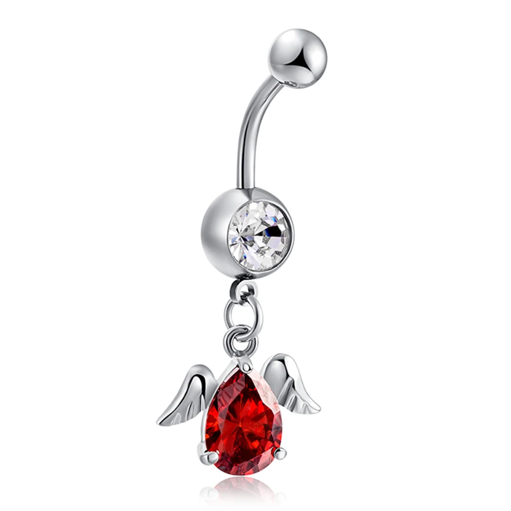 Top Cristallo Rosso Cuore Anello Di Pancia Piercing All'Ombelico Gioielli Ciondola Anelli Ombelico Acciaio Chirurgico Bianco Bijoux Orecchini Pendenti
