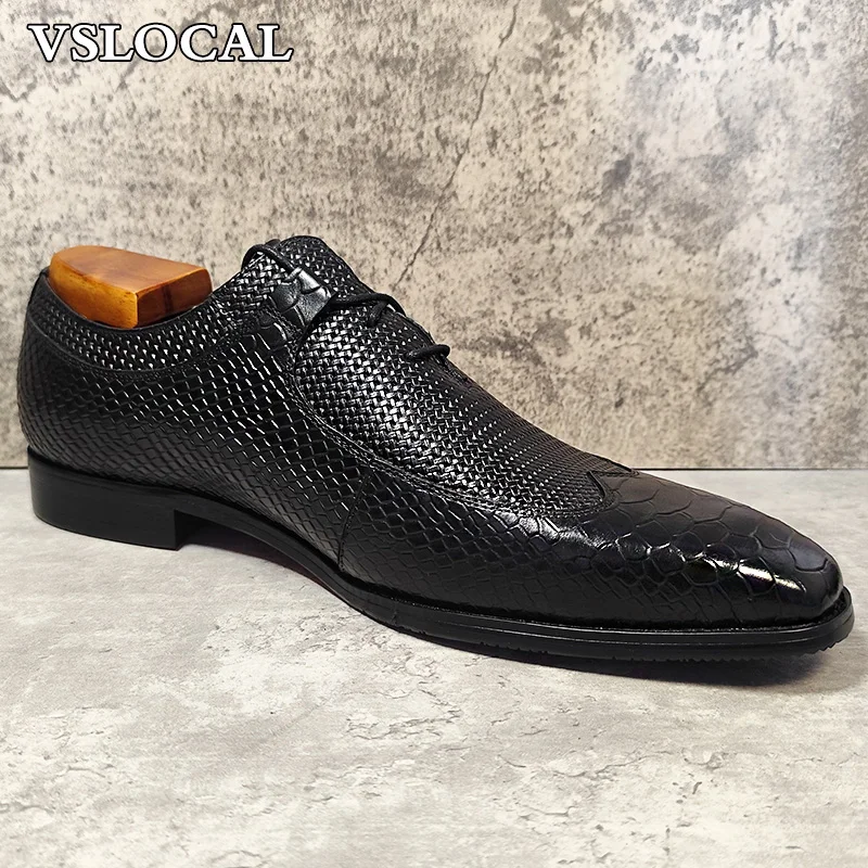 Luxury Men's Shoes Black Lace Up Wingtip Formal Derby Mens Dress Shoes Business Office Wedding Genuine Leather Shoes Men 3