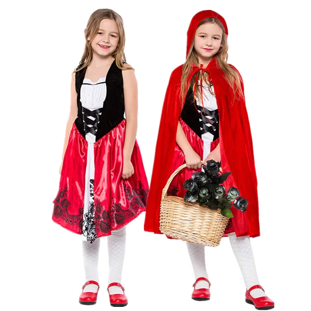 

Halloween Little Red Riding Hood Costume For Kids Fantasia Children Girls Performance Cosplay Movie character Fancy Dress
