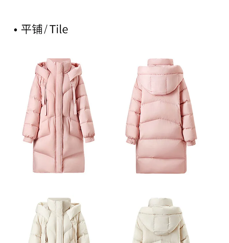 SENTUBILA Winter Long Down Coat Women 2024 Korean Over`sized Hooded Zipper White Duck Down Jackets Parkas Outerwears W44Y55972