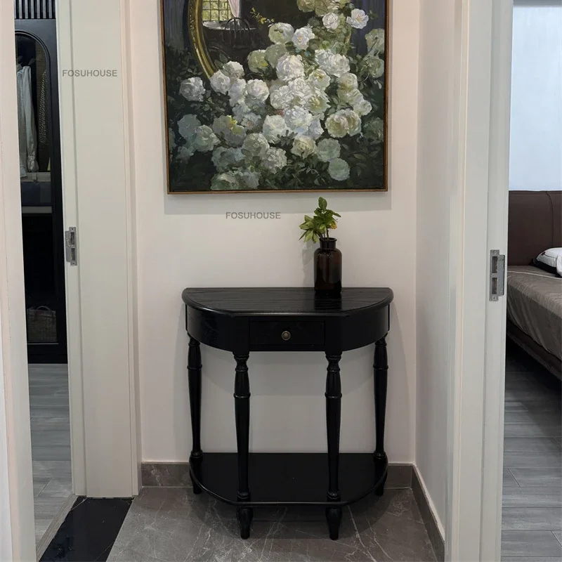 European Retro Console Tables for Living Room Hotel Corridor Table Entrance Furniture Simple Designer Solid Wood Entryways Table