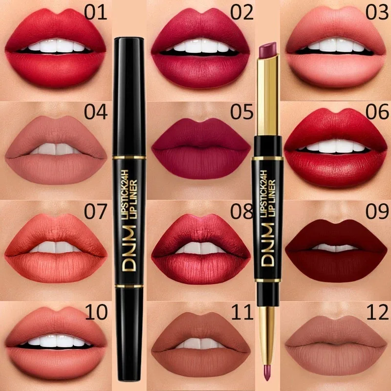 Lipstick Set 2 IN 1 Non-stick Cup Long Lasting Lipstick Lip Liner Waterproof Matte Pencil
