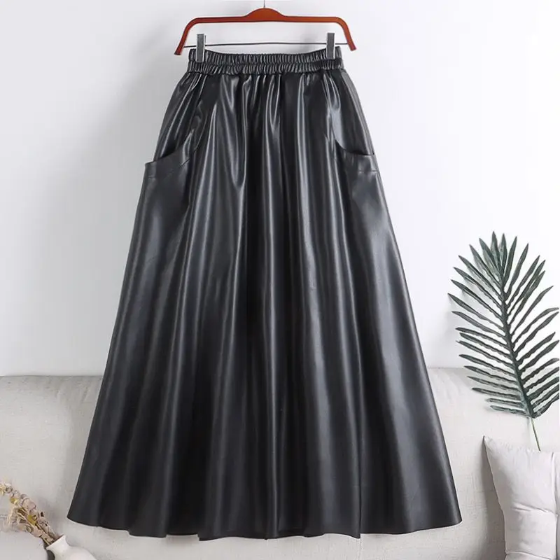 

Loose Leather Dresses Women Skirts 2023 y2k Retro Korean Style Clothes Streetwear Outerwear Laidies Turndown Skirts Long Dresses