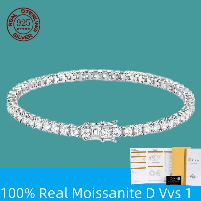 Factory Price D VVS1 Moissanite Tennis Bracelet 925 Sterling Silver Single Row Classics with GRA Bracelets for Women Man Jewelry 1