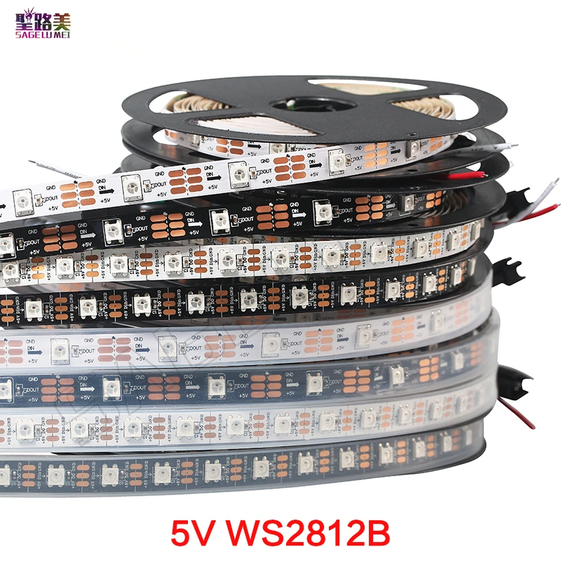 1m/5m WS2812B inteligentna dioda led pasek pikseli, czarny/biały PCB,30/60/144 leds/m pixel
