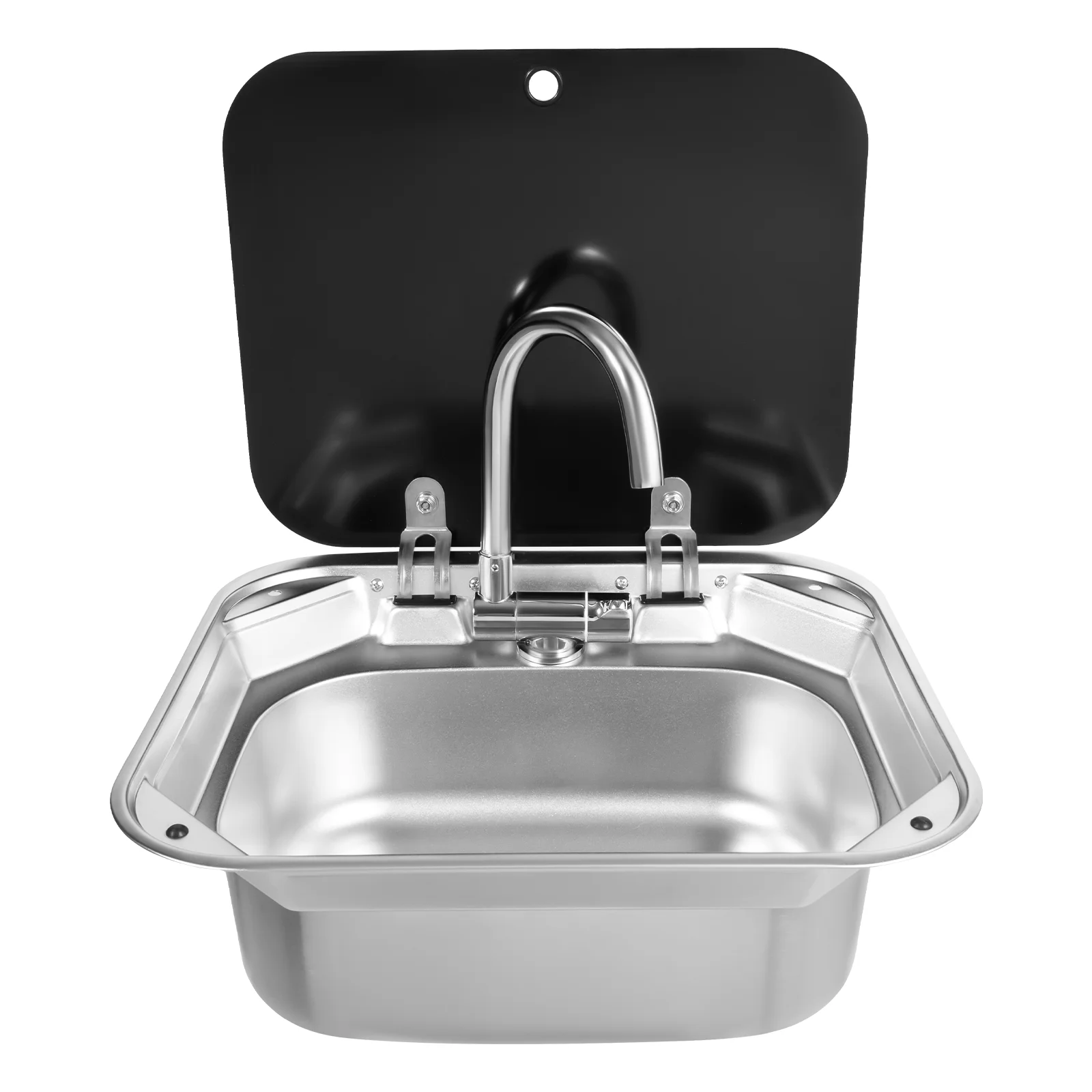 Edelstahl-Handwaschbecken 42,3*37,3*15cm Spüle mit Drehbarem Wasserhahn Einzelbecken Küchenspüle für Wohnmobil Camper Anhänger – Detail 11
