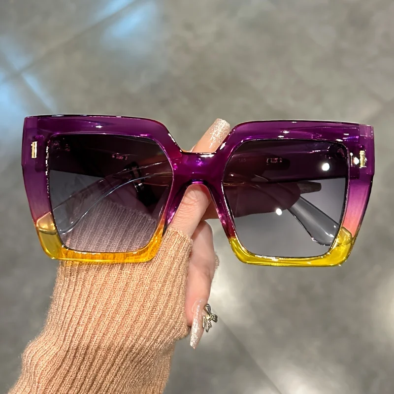 Stylish Gradient Sunglasses with Oversized Square Frame and Anti-Reflective Lenses - Perfect Summer Beach Party Accessory
