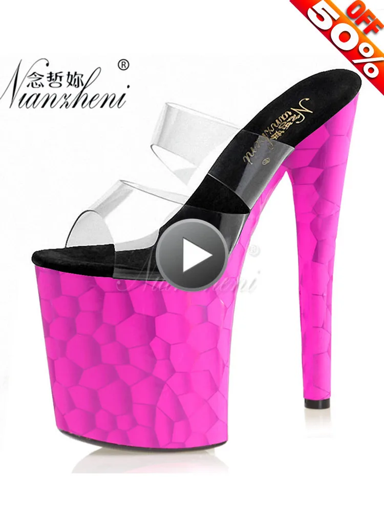 

20CM Super High Heeled Shoes Platform Clear Women's Slippers 8 Inches Fashion Nightclub Cross Dressing Stripper Fetish Party