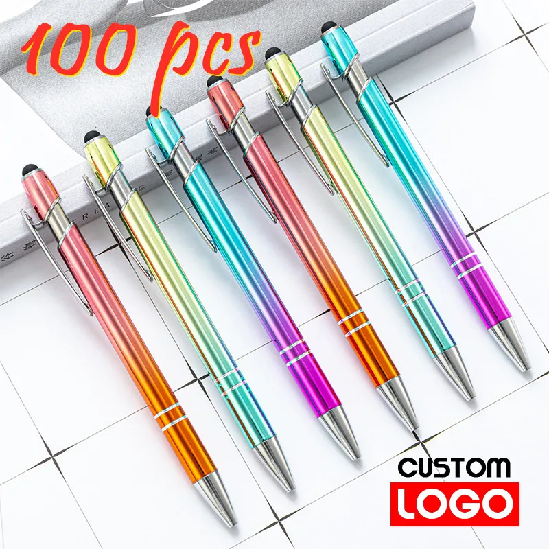 100pcs Metal Ballpoint Pen Office School Advertising Pen Touch Screen Pen Custom Logo Text Engraving Laser Engraving Custom Pen