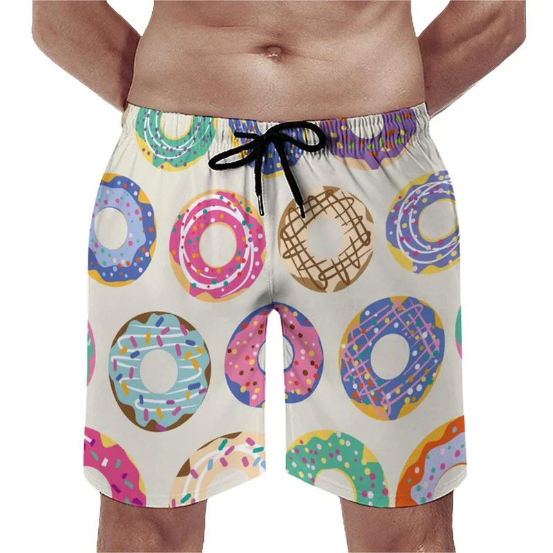 Cartoon Donut Pattern Beach Shorts For Men 3d Printed Cupcake Running Shorts Quick Dry Surfing Board Sports Swimming Shorts 3