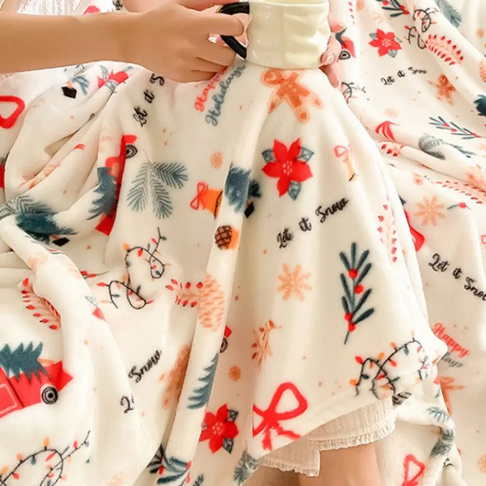 Thickened Christmas Flannel Blanket Xmas Pattern Soft Xmas Sofa Blanket Comfortable Warm Nap Blankets Happy New Year