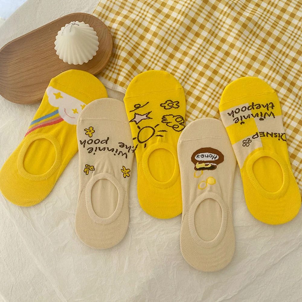 5Pairs Casual Cute Socks Women Thin Kawaii Animal Bear Tiger Piggy Cartoon Girl Sock Cotton Funny Invisible Slipper Ankle Socks