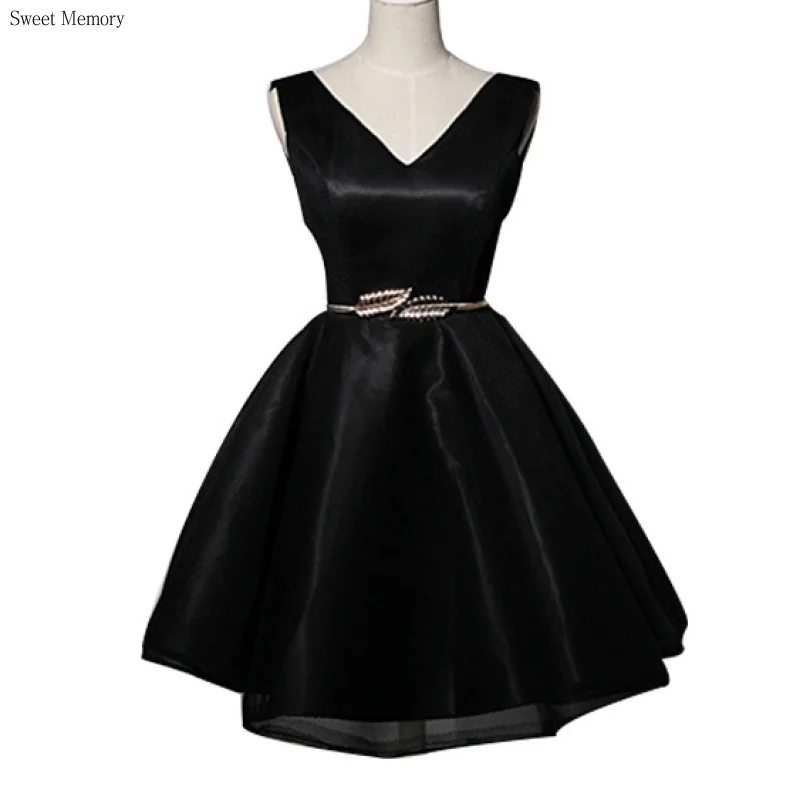 D108 Dark Red Black White Cocktail Dresses V-Neck Sleeveless Girl Women Princess Lace Up Ball Gown Party Dress