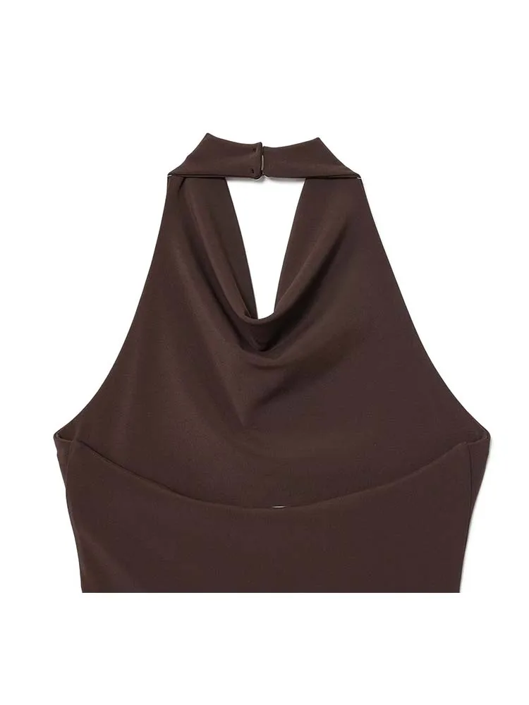 2025 Halter And Exposed Back Long Dress For Woman Summer Pleated Tulle Elegant  New Women's Fashion Party Dresses ﻿