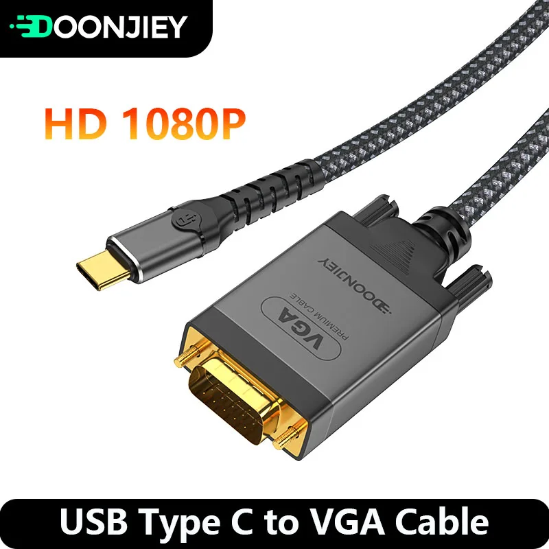 2m USB C To VGA Cable HD1080P Type C Male to VGA Male Converter Adapter Gold-Plated Nylon Braid For iPhone Xiaomi Laptop Monitor usb cable vga cable adapter vga cable usb video converter