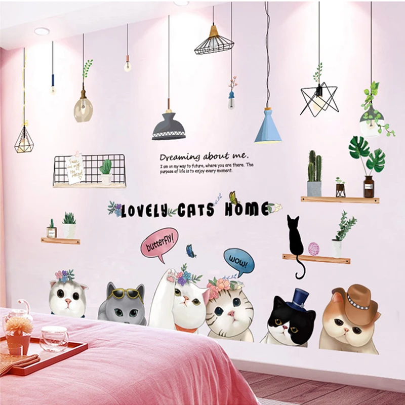 

[shijuekongjian] Chandeliers Lights Wall Stickers DIY Cats Animals Mural Decals for Living Room Kids Bedroom House Decoration