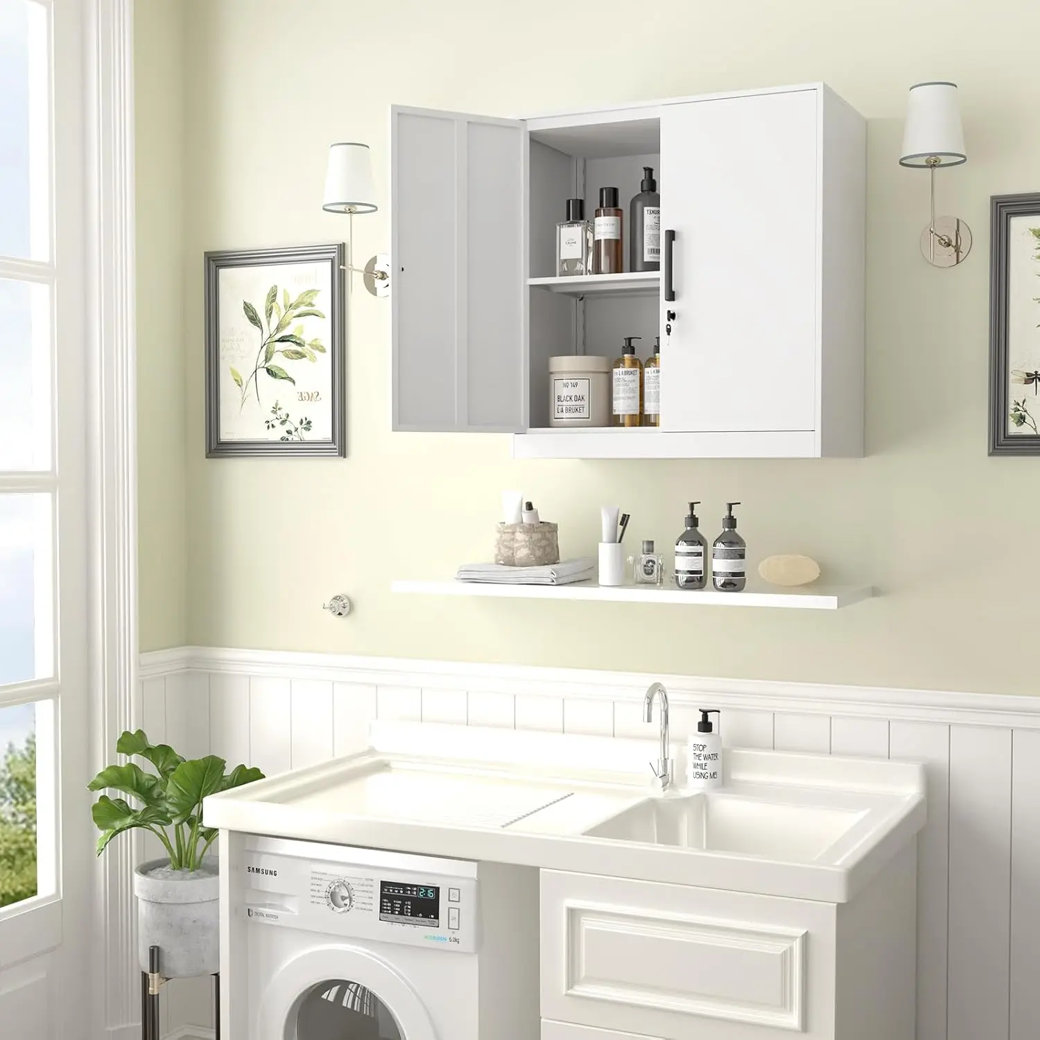 Wall Cabinet,Metal Storage Cabinet with Adjustable Shelf,Locking Wall Storage Cabinets,Steel Wall Mounted Cabinet for Hom 2