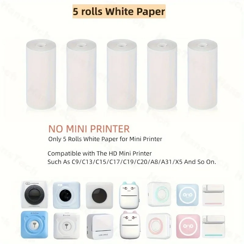 5 Rolls Thermal Printer Paper 57mm Roll Mini Rolls Stickers For Paperang P1/P2/P3  PeriPage A6/A9 Series T02 M110 Mini Printers