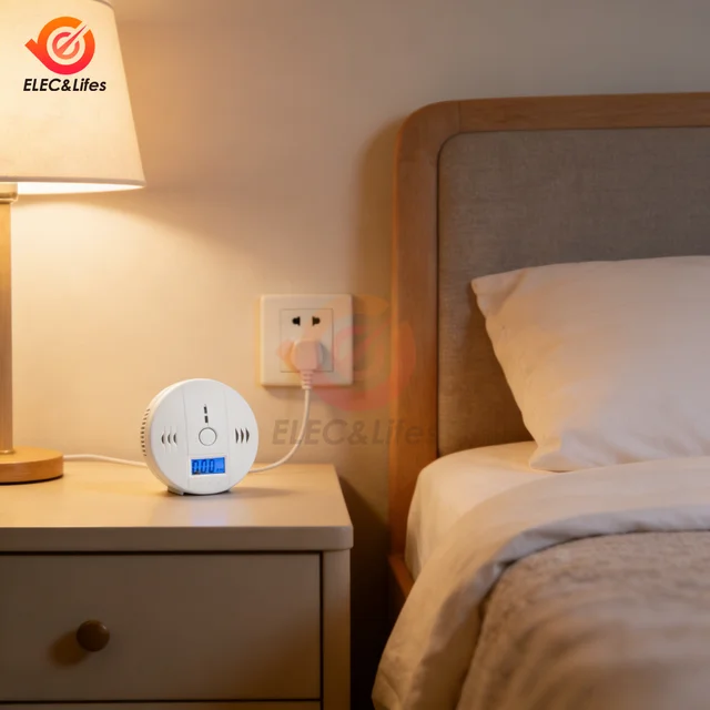 เครื่องตรวจจับคาร์บอนมอนอกไซด์แบบพกพาจอแสดงผลไฟหลังจอ LCD 0-999PPM แบตเตอรี่ขับเคลื่อนเซ็นเซอร์ความไวสูงสำหรับห้องครัวโรงแรม 1